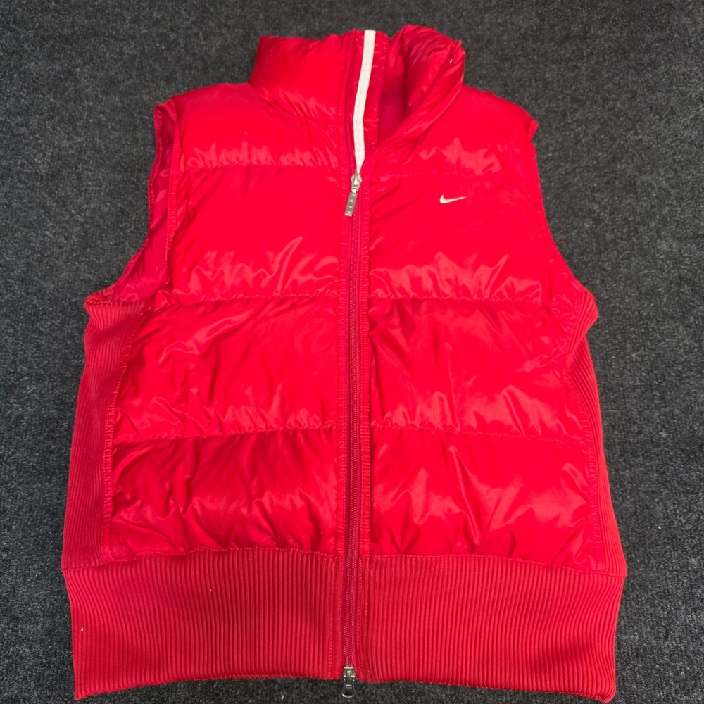 Nike Puffer Vest Red Quilted Full Zip Sleeveless Jacket Girls Large 12-14